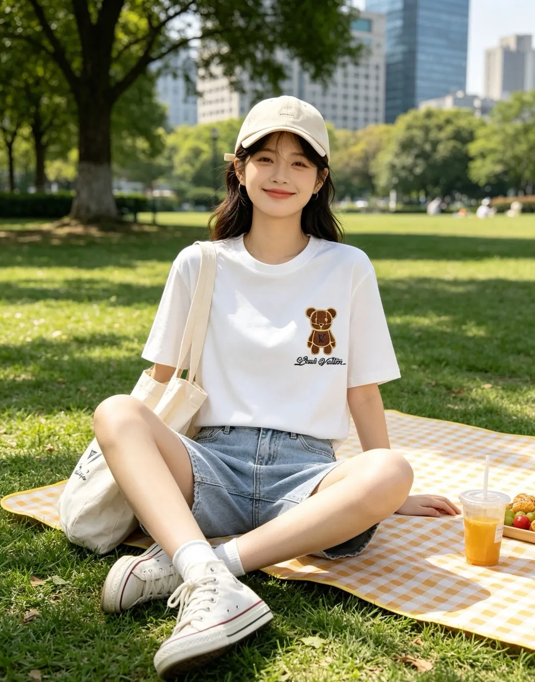 Louis Vuitton/Louis Vuitton 26ss towel patch bear short sleeves